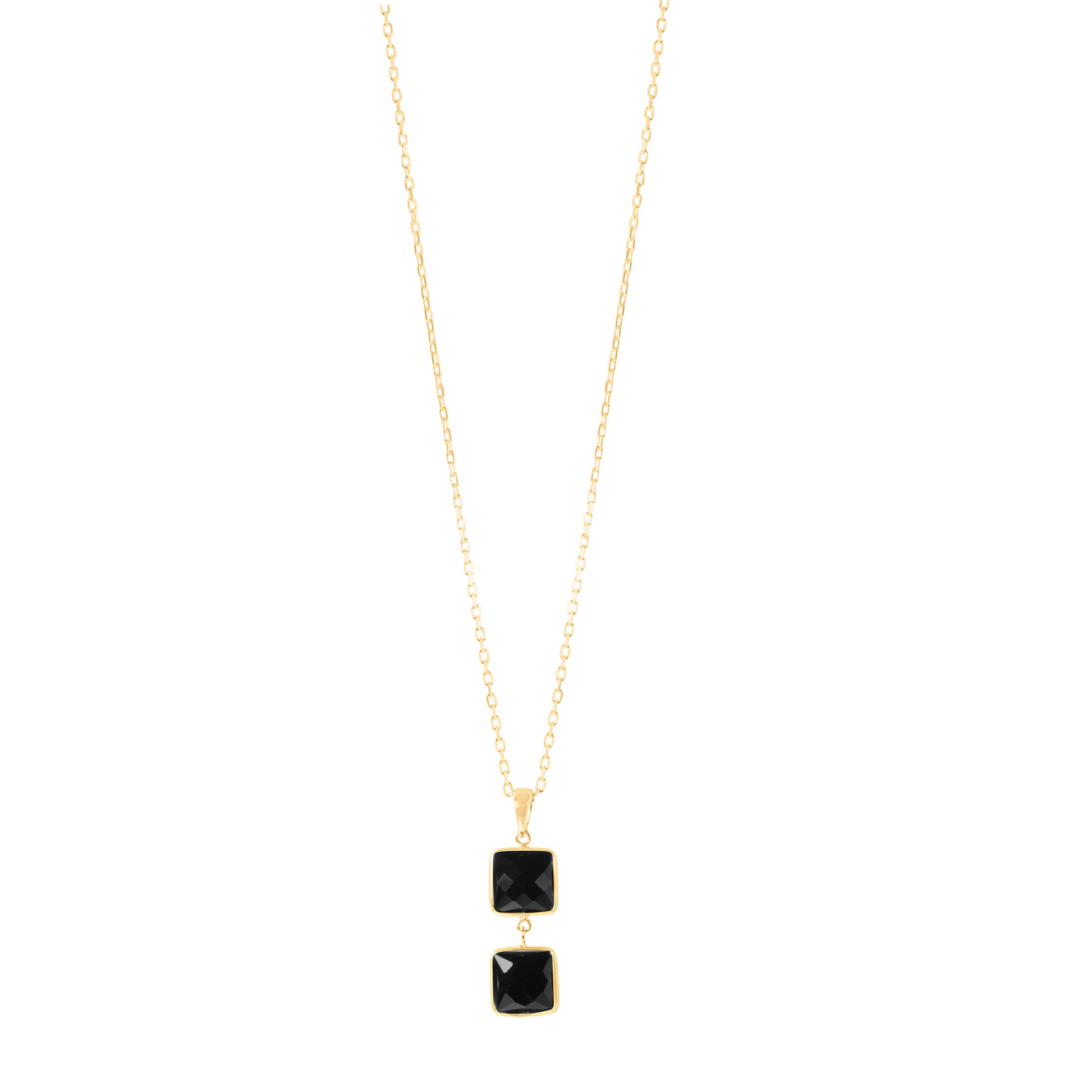 14k Black Onyx Faceted Square 2 Link Pendand Necklace 17"