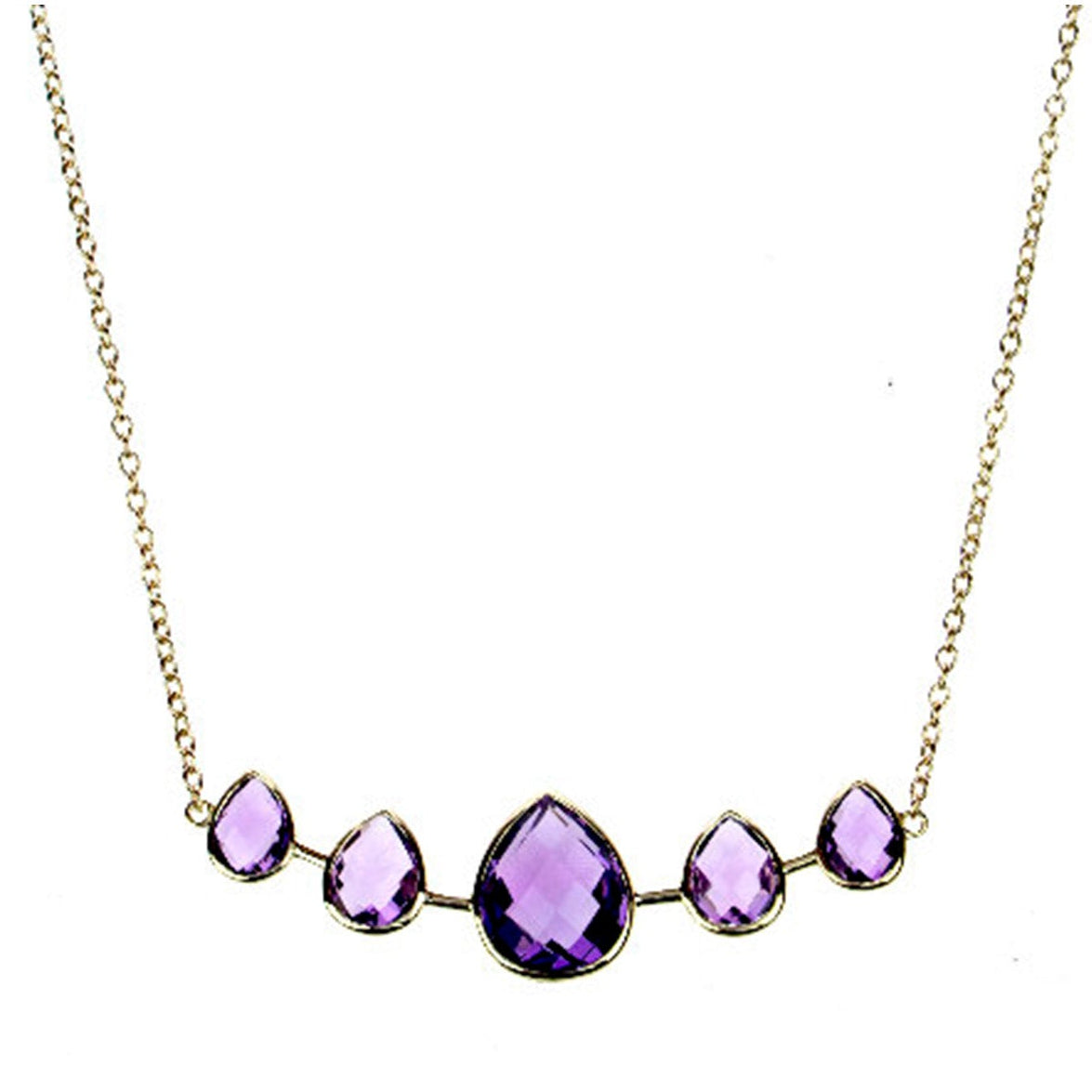14k Amethyst Pear Bar Center Necklace 17"/18"