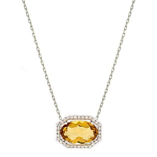 14k Champagne Quartz Diamond Pendant Necklace