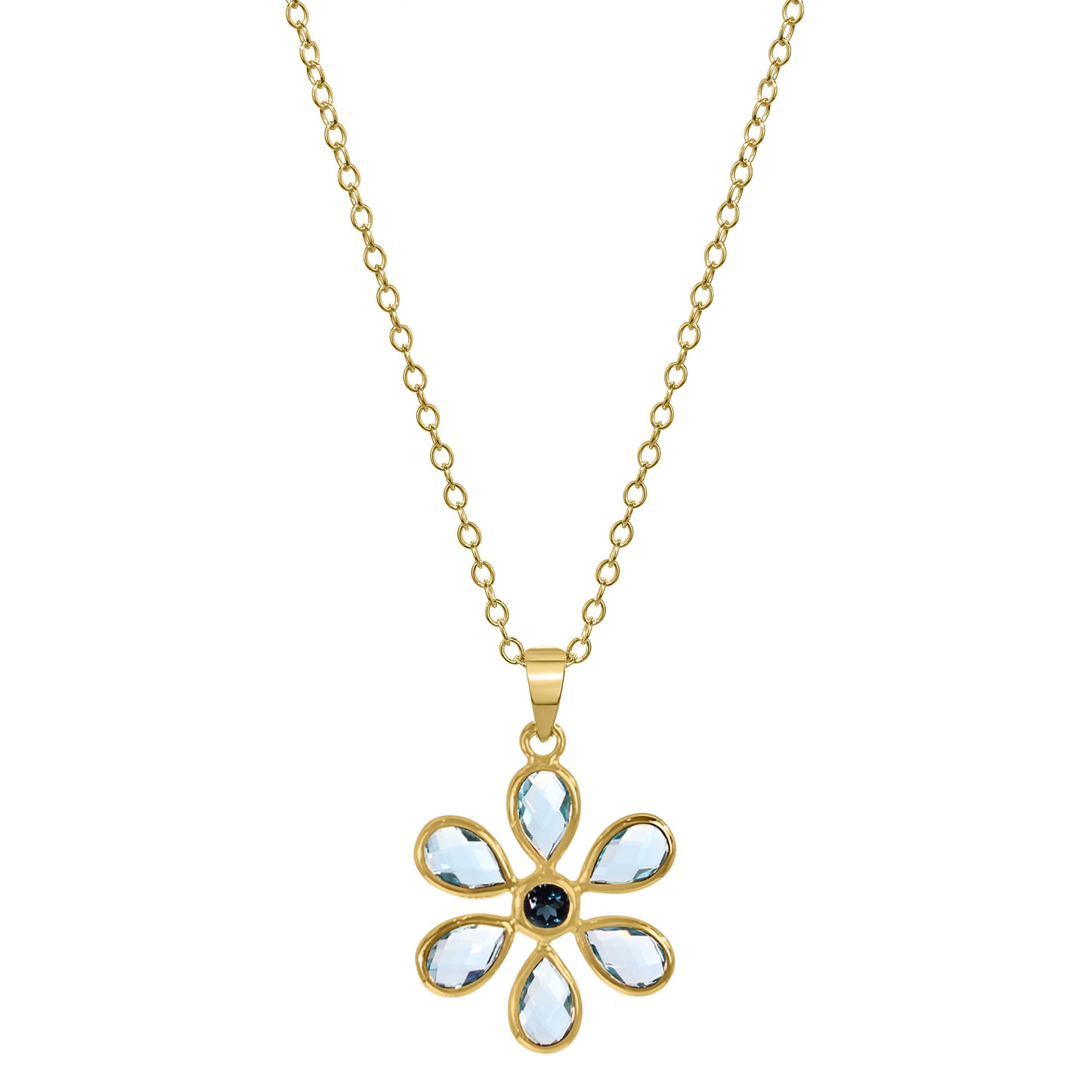 14k Blue Topaz Flower Pendant Necklace