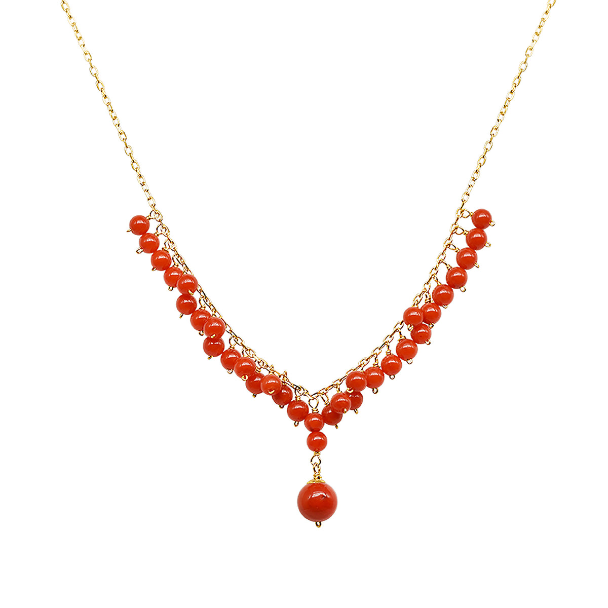 14k Red Coral Cluster Necklace 17"