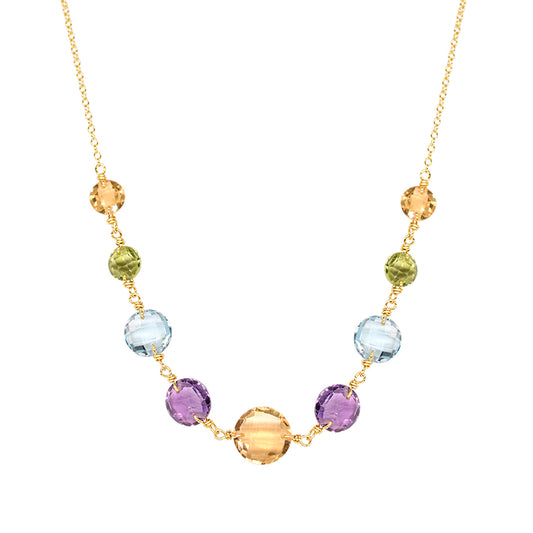 14KY Multi-Gemstone Graduated Coin Necklace