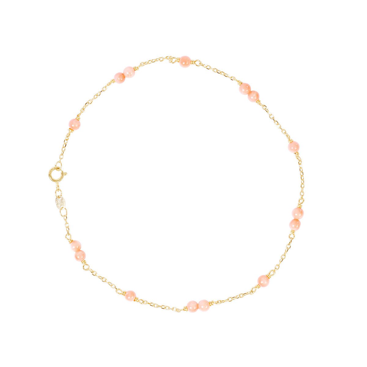 14k Station Link Beaded Anklet Pink Coral