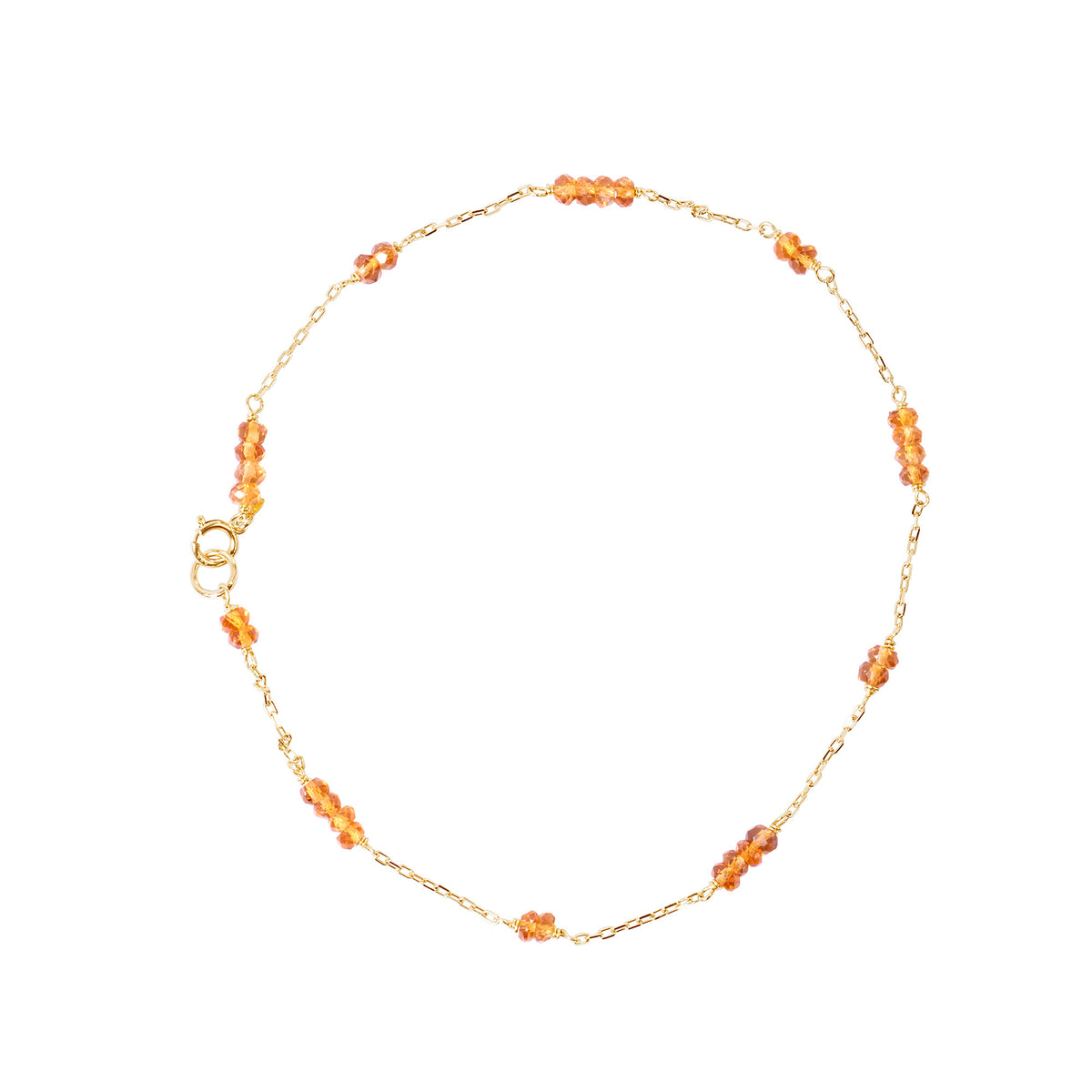 14k Station Link Beaded Anklet Citrine