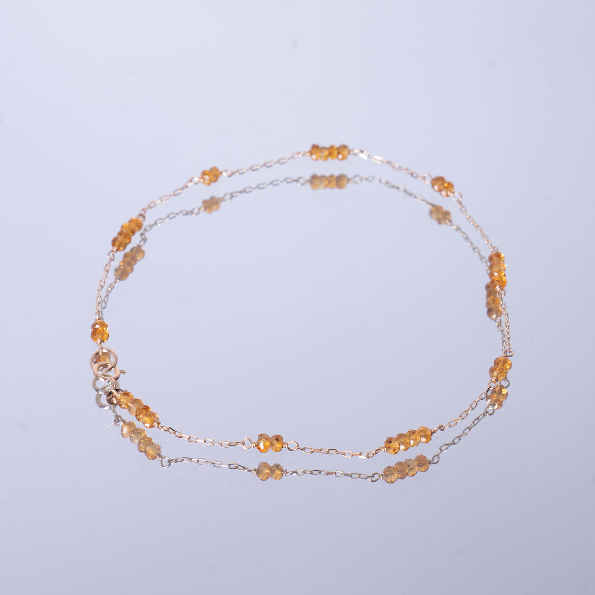 14k Station Link Beaded Anklet Citrine