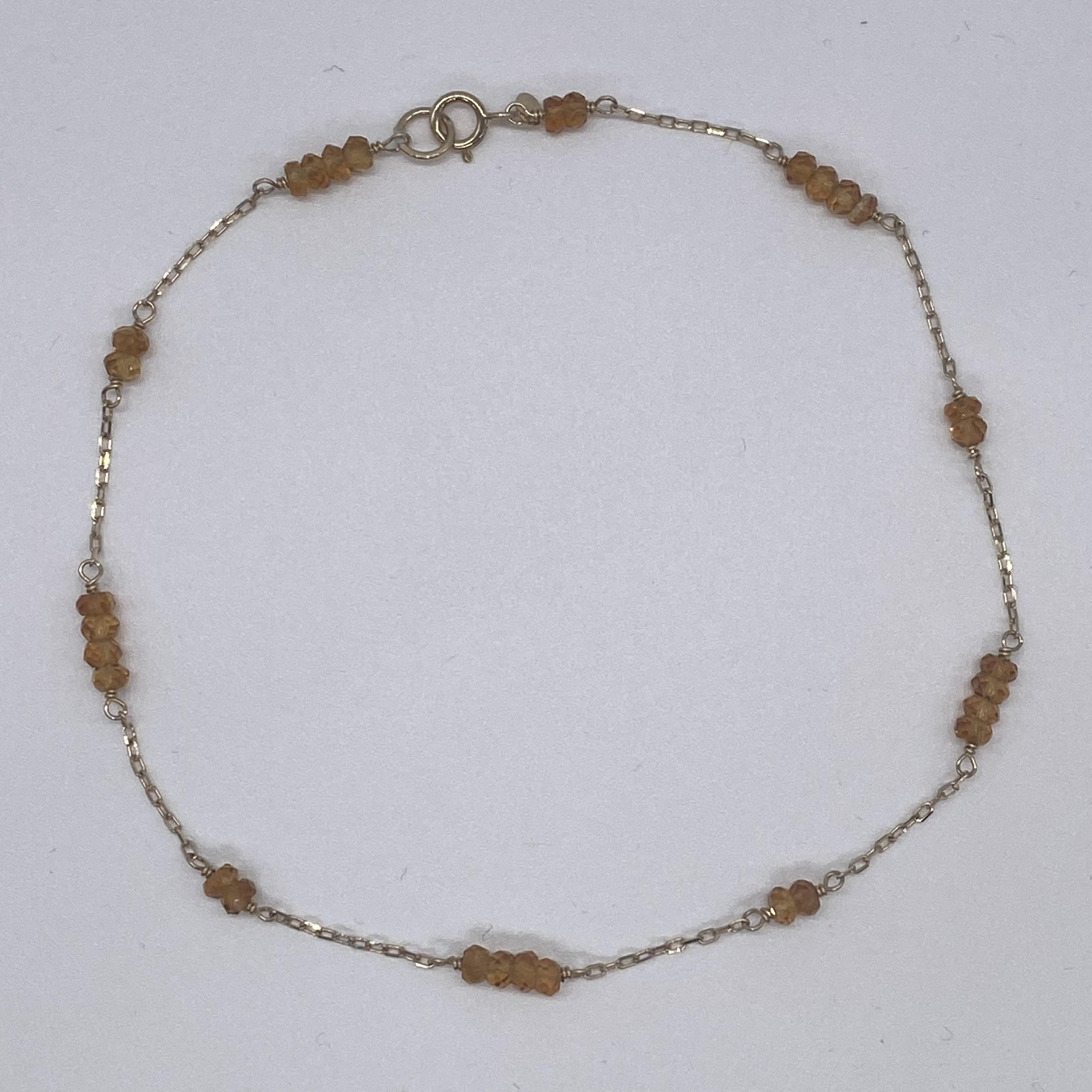 14k Station Link Beaded Anklet Citrine