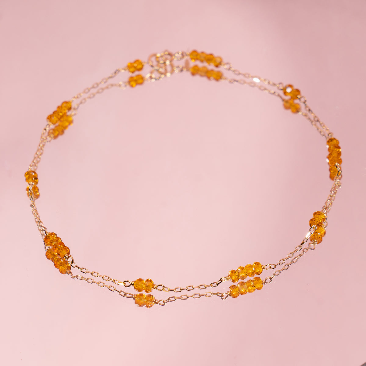 14k Station Link Beaded Anklet Citrine