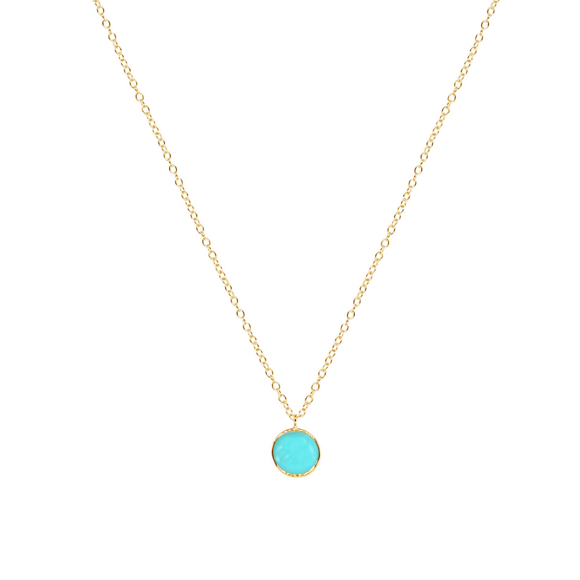 14k Turquoise Round Bezel Pendant Necklace 17"