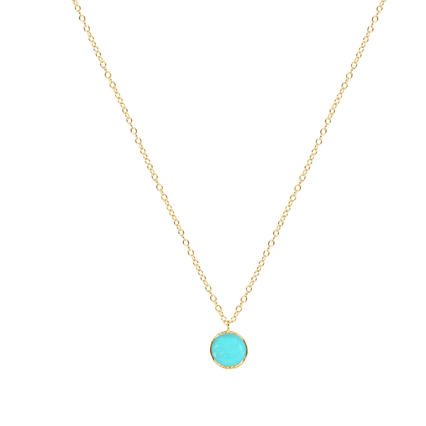 14k Turquoise Round Bezel Pendant Necklace 17"