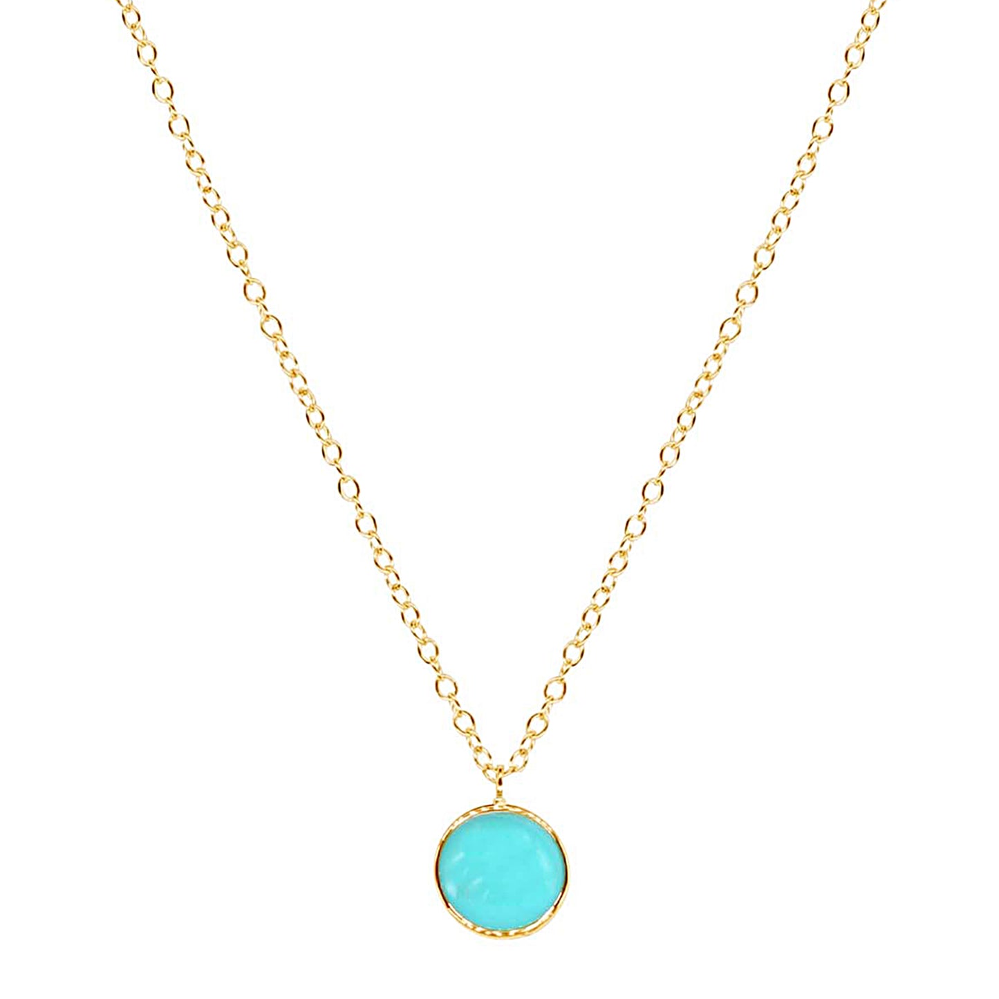 14k Turquoise Round Bezel Pendant Necklace