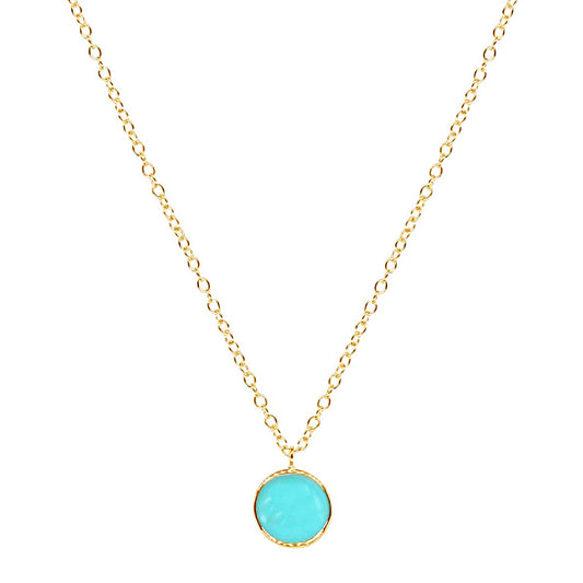 14k Turquoise Round Bezel Pendant Necklace