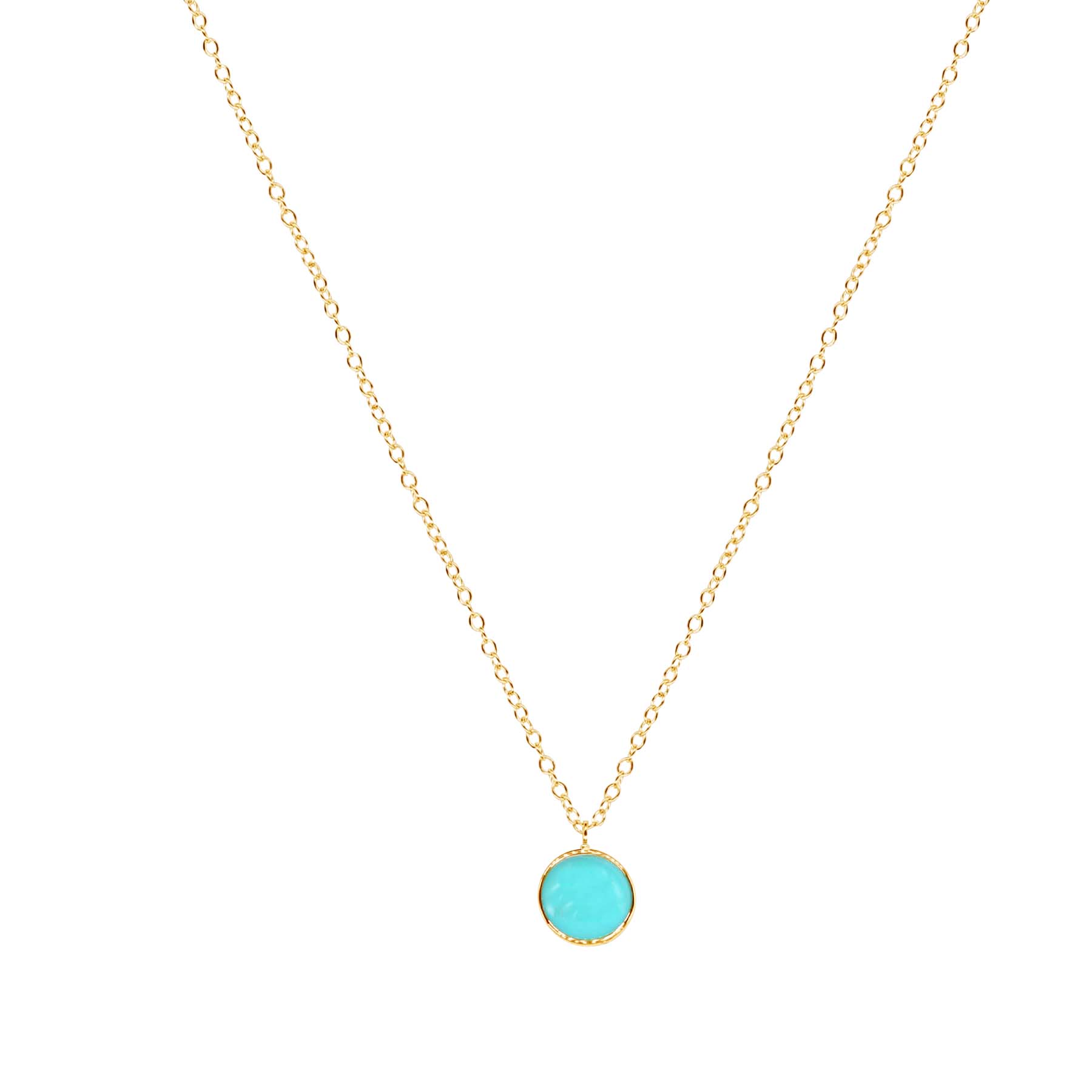 14k Turquoise Round Bezel Pendant Necklace 17" freeshipping - Jewelmak Shop