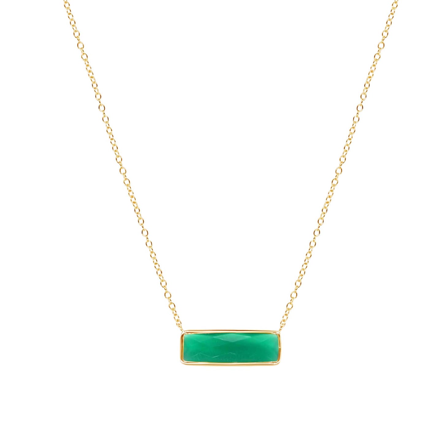14k Green Onyx Rectangular Pendant Necklace 17" freeshipping - Jewelmak Shop