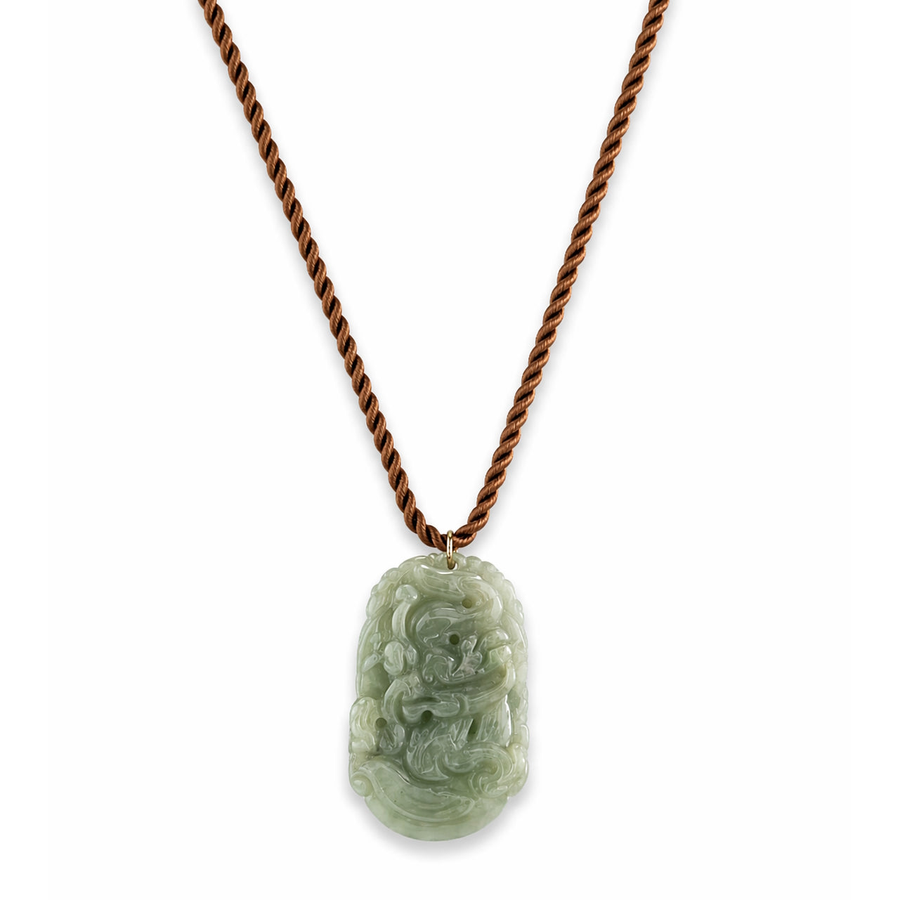 14k Natural Jade Carved Dragon Pendant Necklace