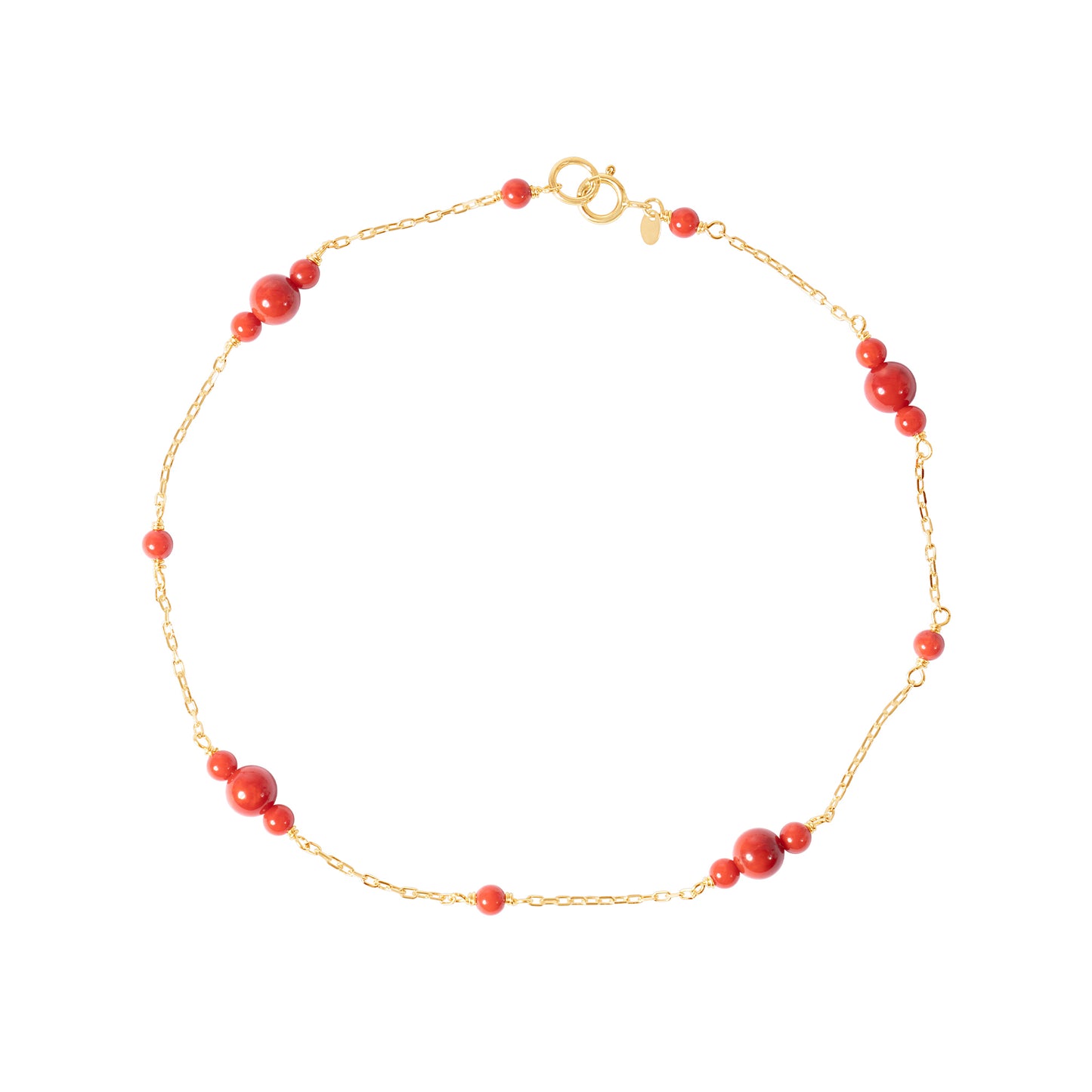 14k Red Coral Station Anklet 9.5"