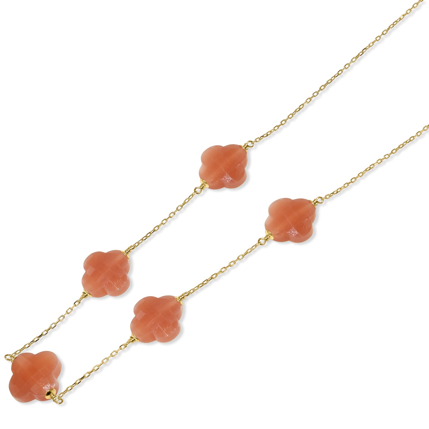 14k Yellow Gold Faceted Clover Station Necklace