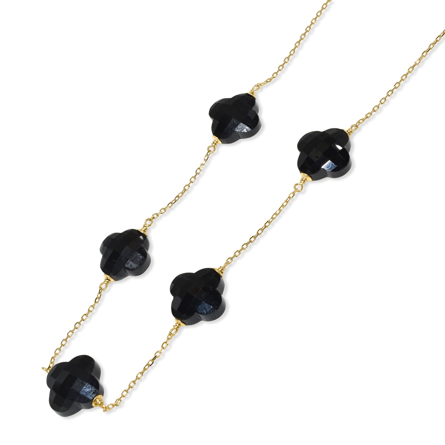 14k Yellow Gold Faceted Clover Station Necklace