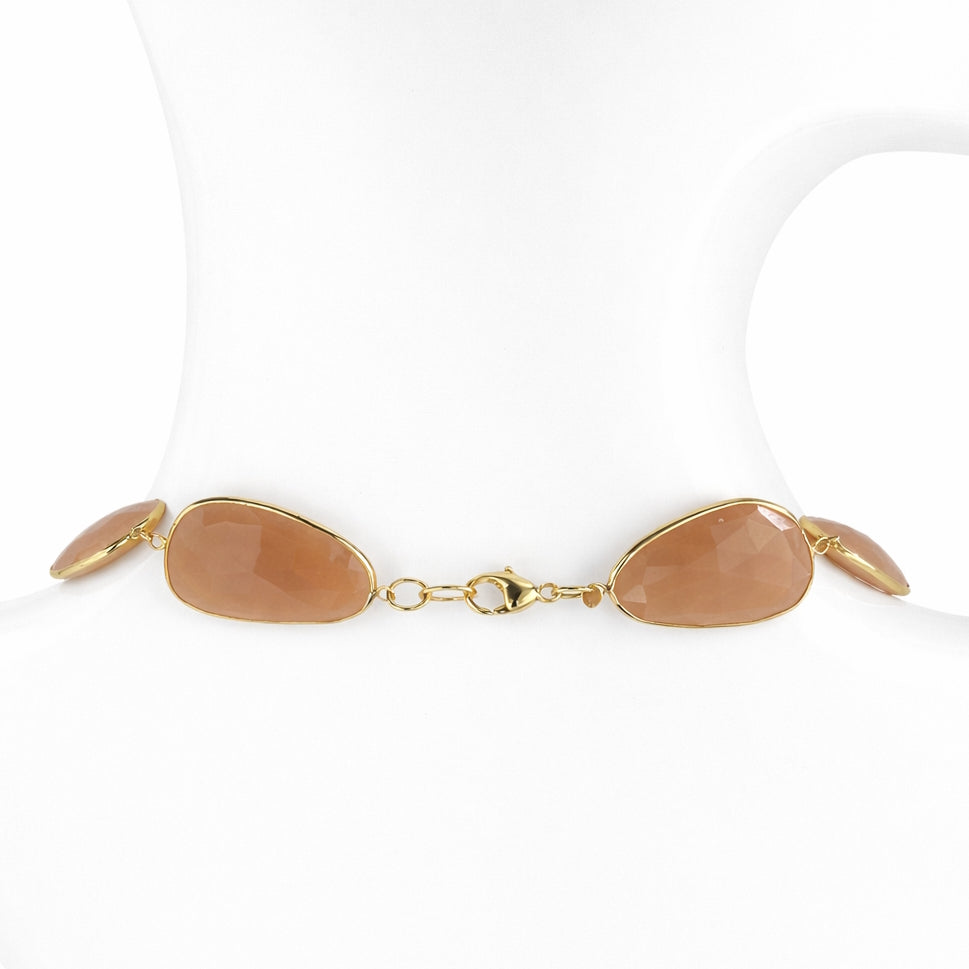 14k Chunky Peach Moonstone Slice Bezel Link Necklace