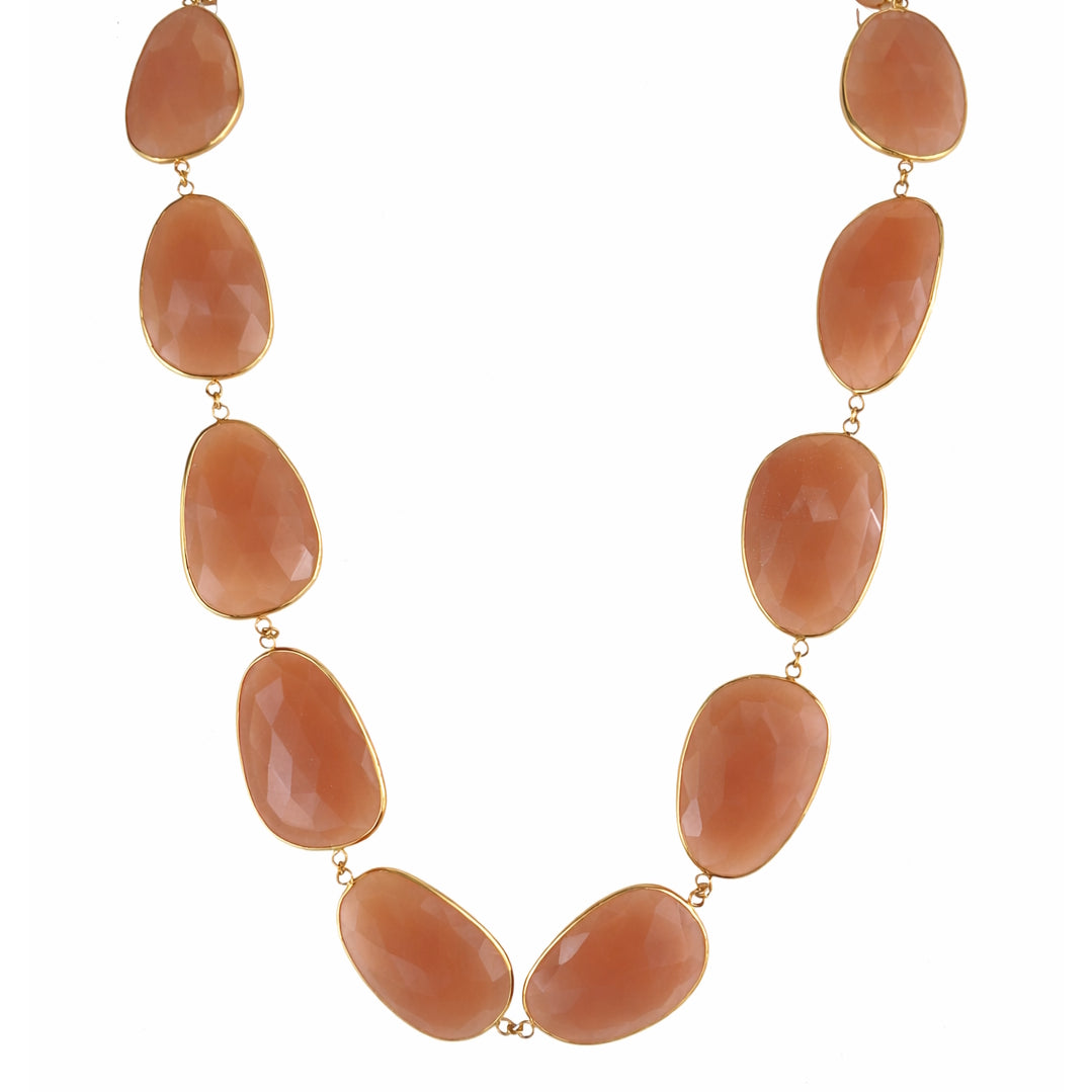 14k Chunky Peach Moonstone Slice Bezel Link Necklace