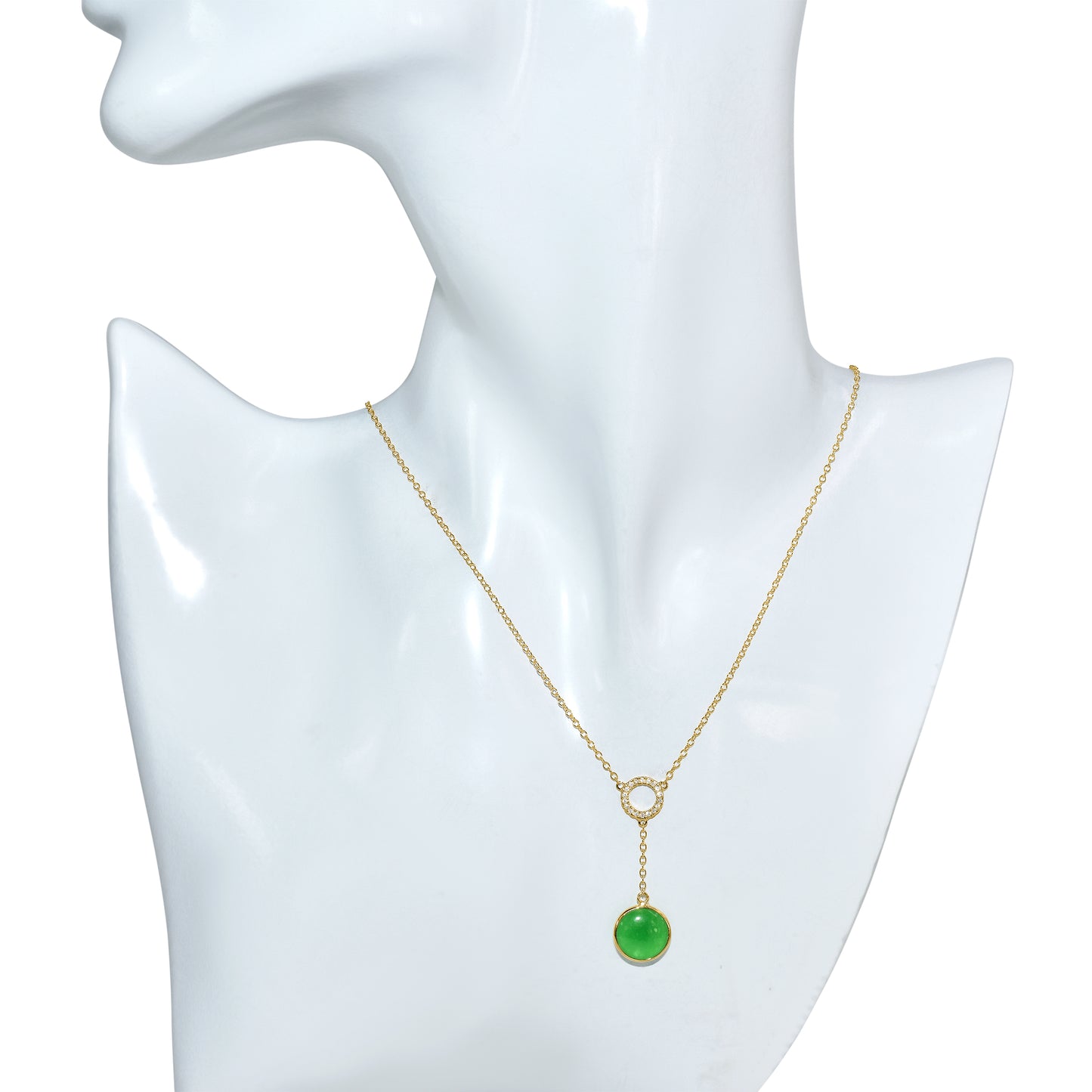 14k Green Jade Diamond Circle Y Necklace