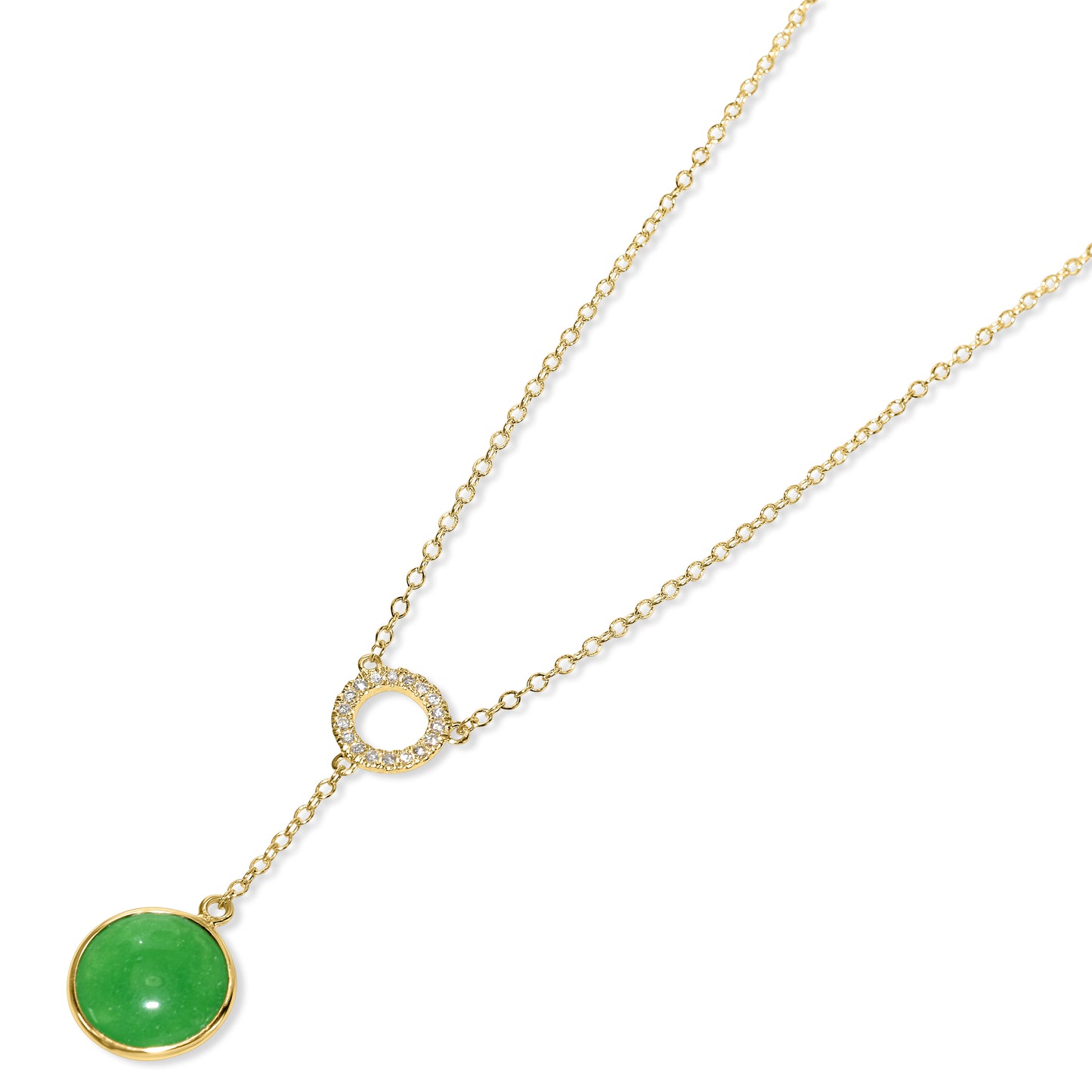 14k Green Jade Diamond Circle Y Necklace