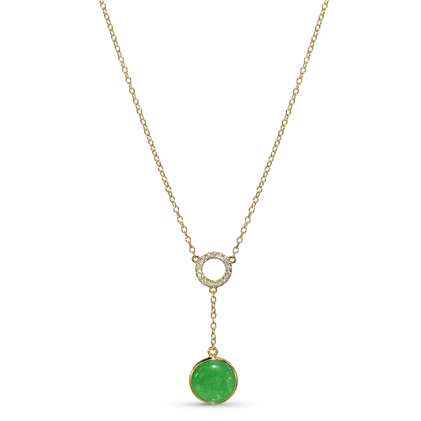14k Green Jade Diamond Circle Y Necklace