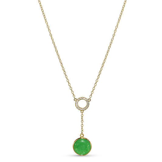 14k Green Jade Diamond Circle Y Necklace