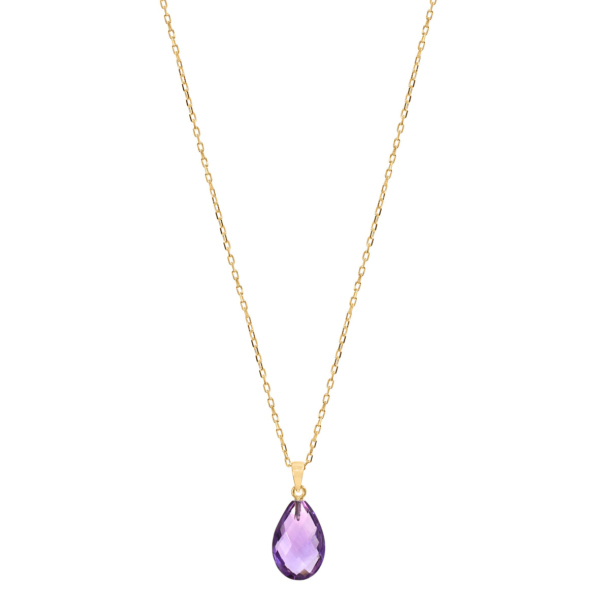 14k Blue Topaz or Amethyst Pear Pendant Necklace 17" Amethyst