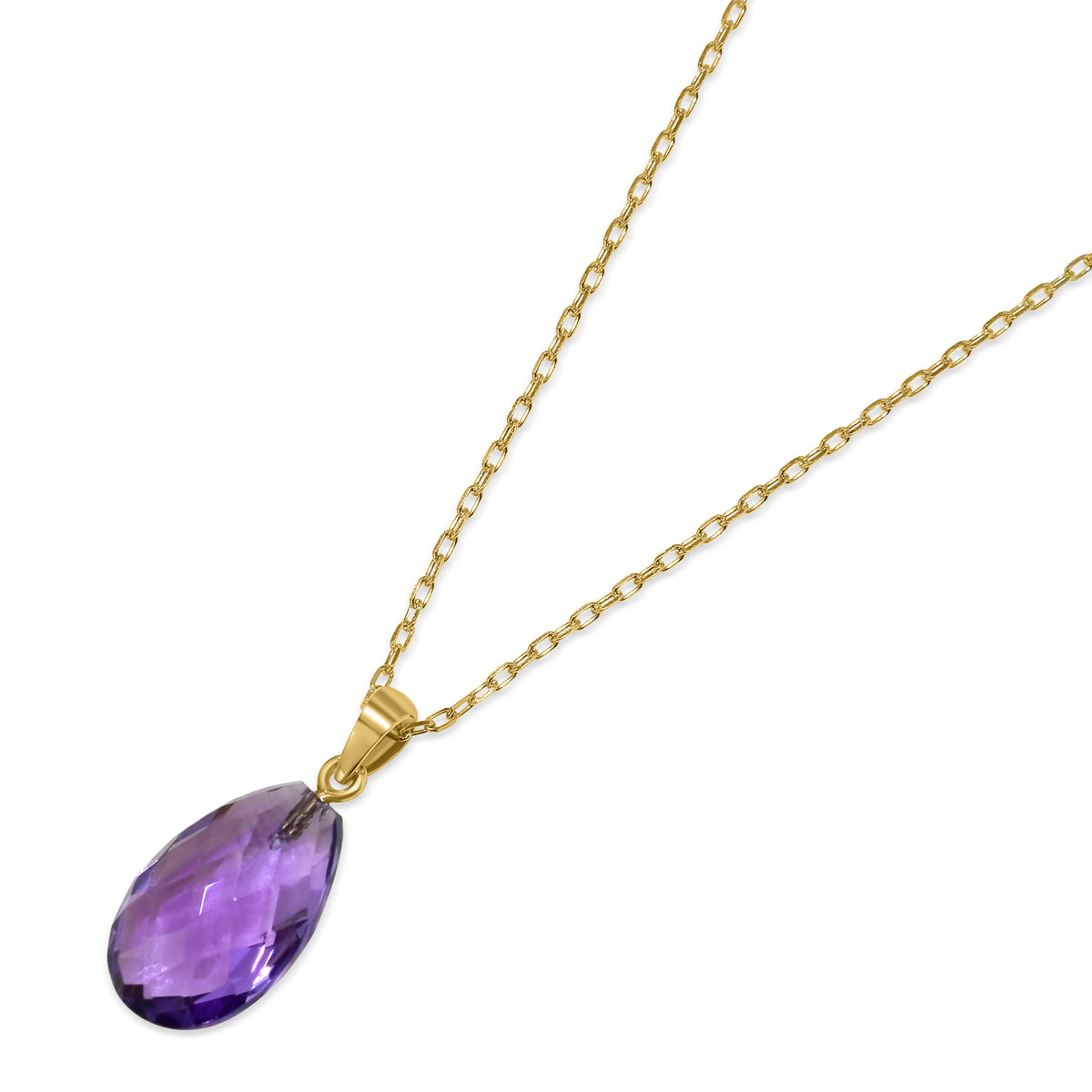 14k Blue Topaz or Amethyst Pear Pendant Necklace 17" Amethyst