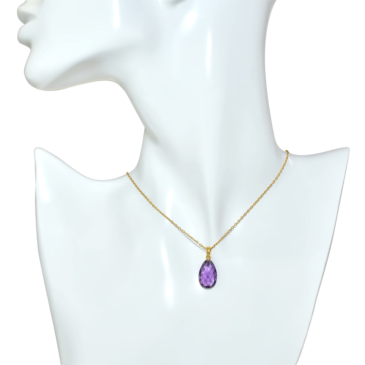 14k Blue Topaz or Amethyst Pear Pendant Necklace 17" Amethyst