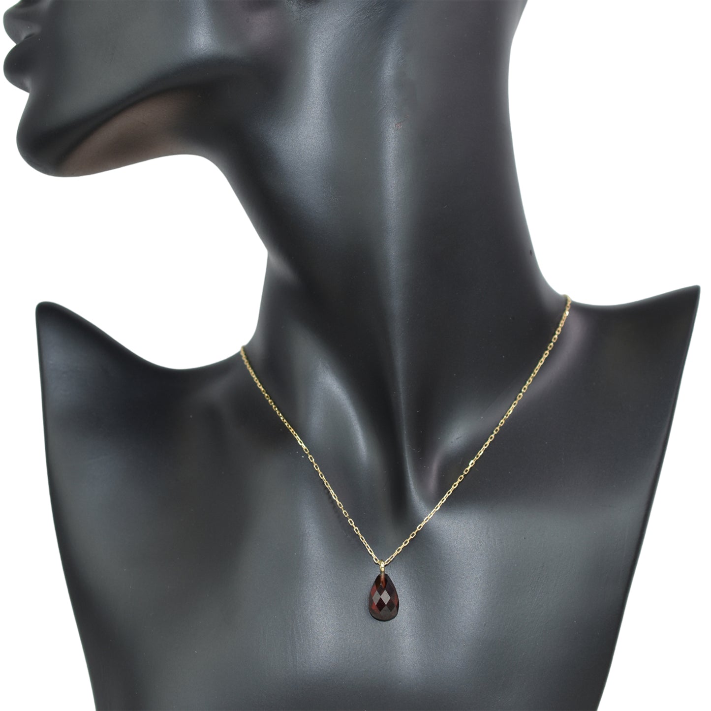 14k Garnet Pear Pendant Necklace 17"