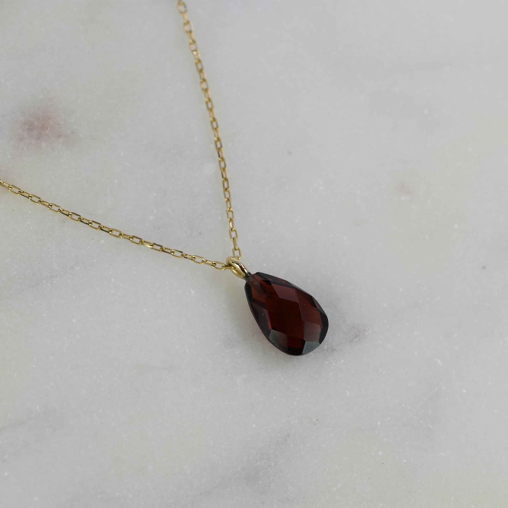 14k Garnet Pear Pendant Necklace 17"