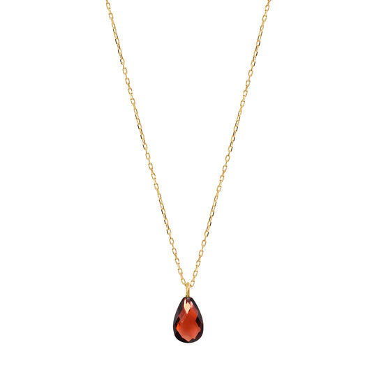 14k Garnet Pear Pendant Necklace 17"