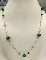 14k Green Jade Mixed Chain Necklace 18"