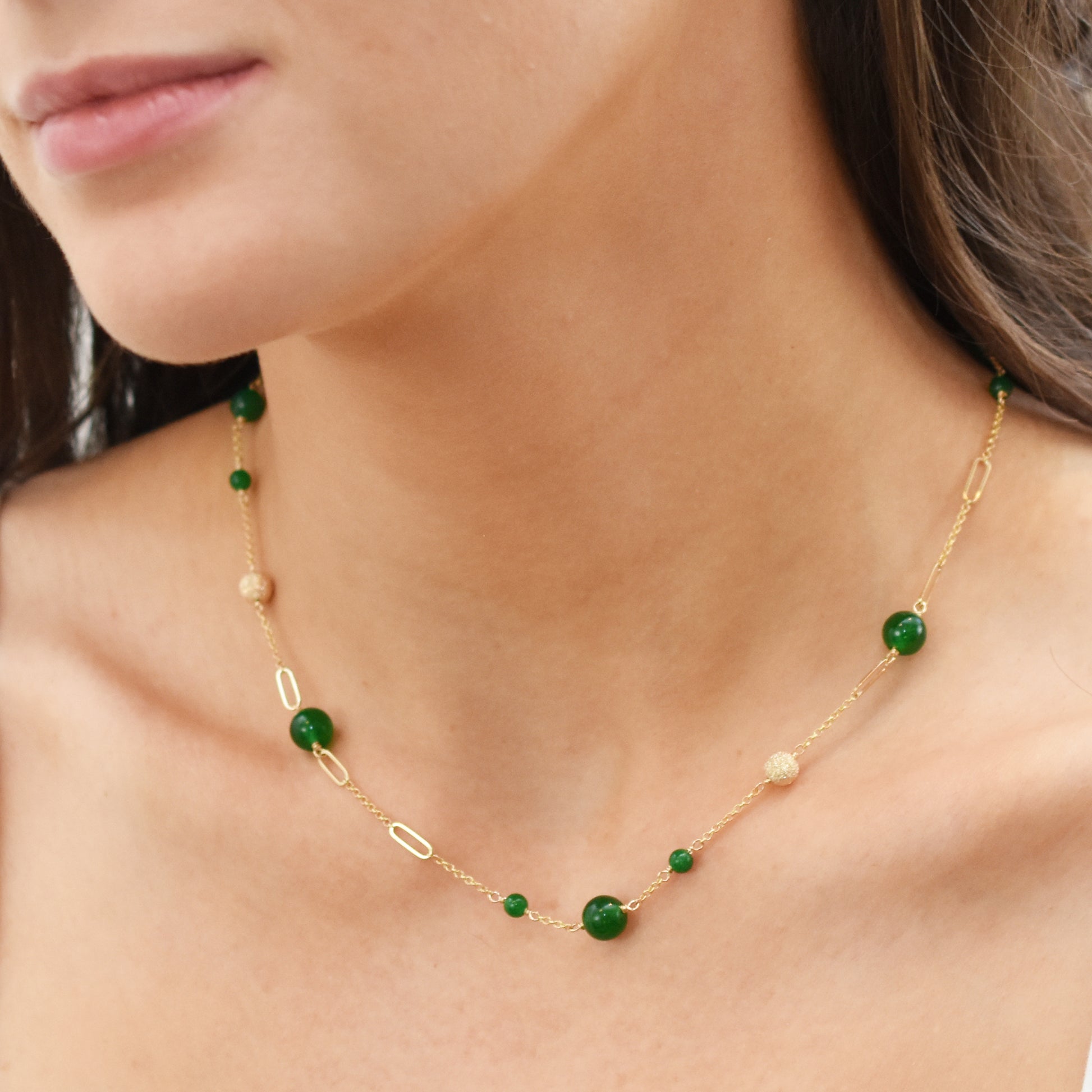 14k Green Jade Mixed Chain Necklace 18"