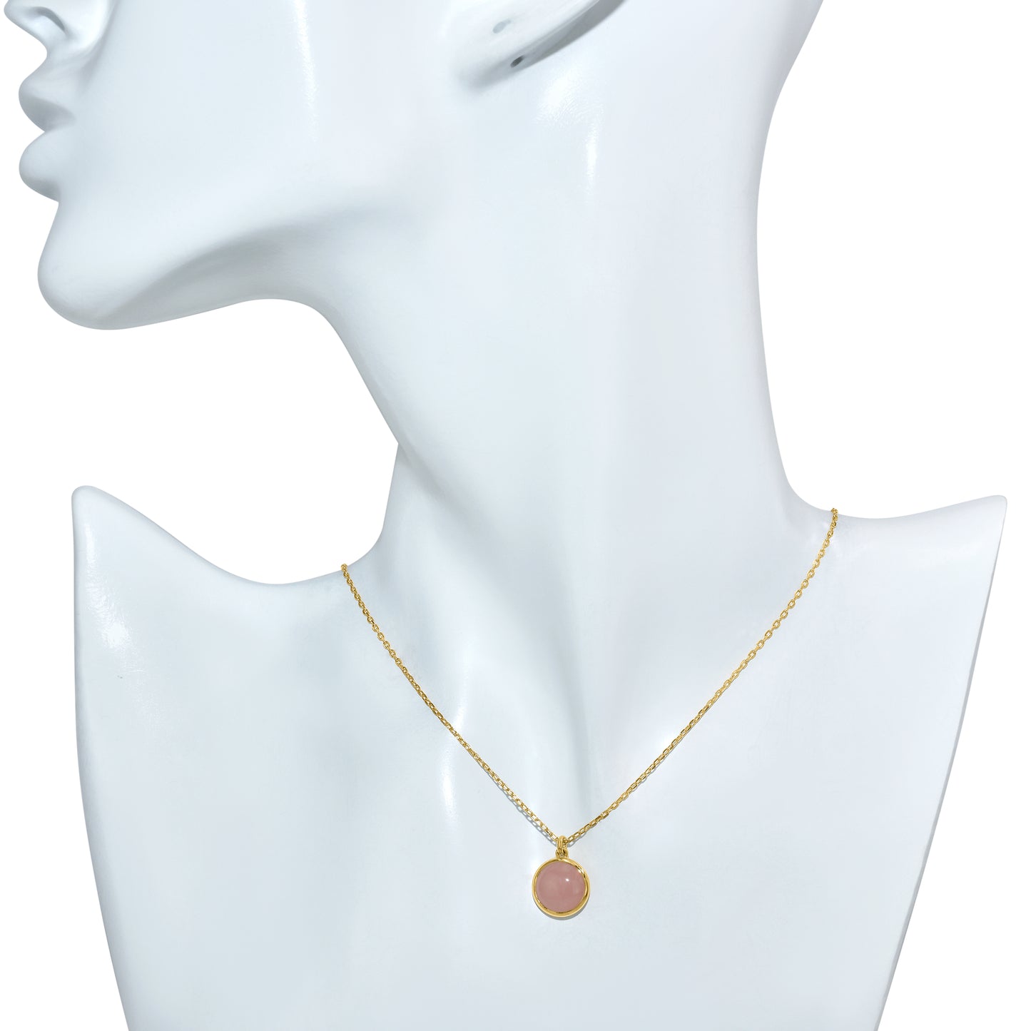 14k Guava Quartz Round Bezel Pend Necklace