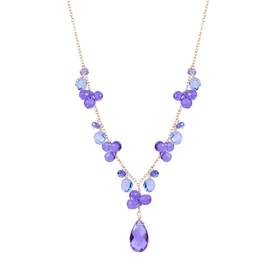 14k Blue Topaz Amethyst Tanzanite Necklace