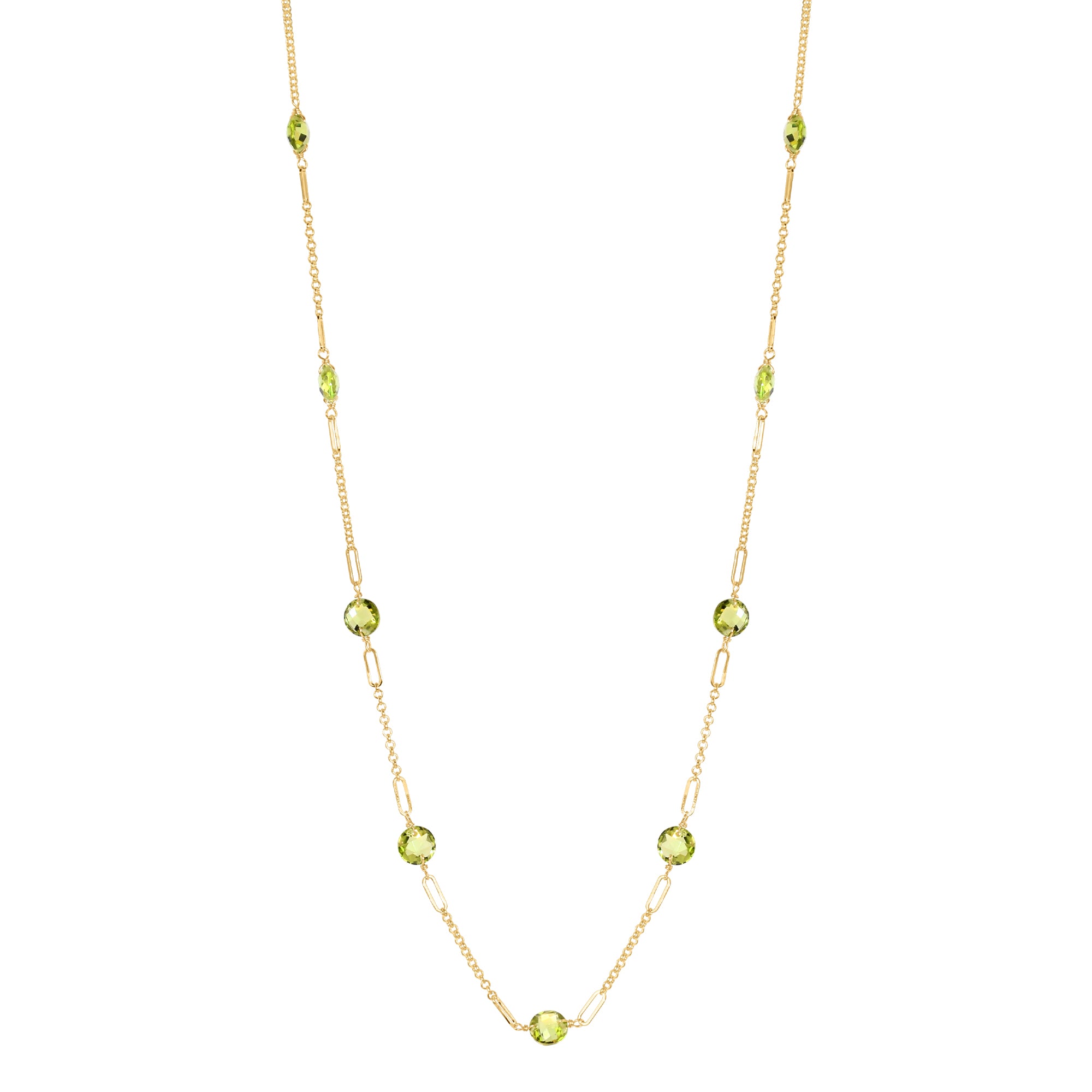 14k Gemstone Coin 9 Fancy Station Necklace 17" Peridot