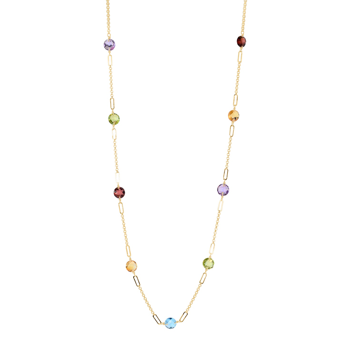 14k Gemstone Coin 9 Fancy Station Necklace 17" Multi Gemstone