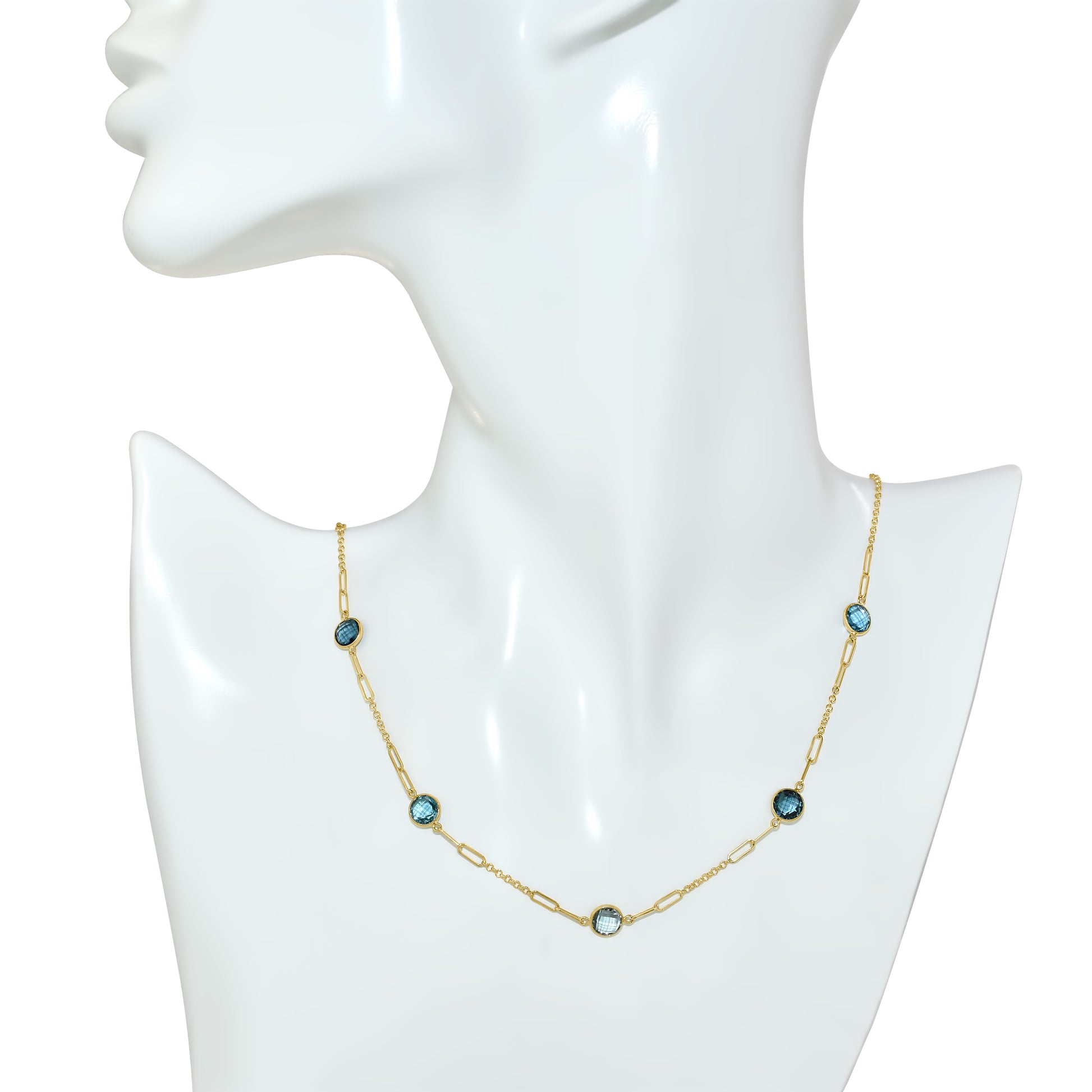 14k Blue Topaz 7 Fancy Station Necklace 17"