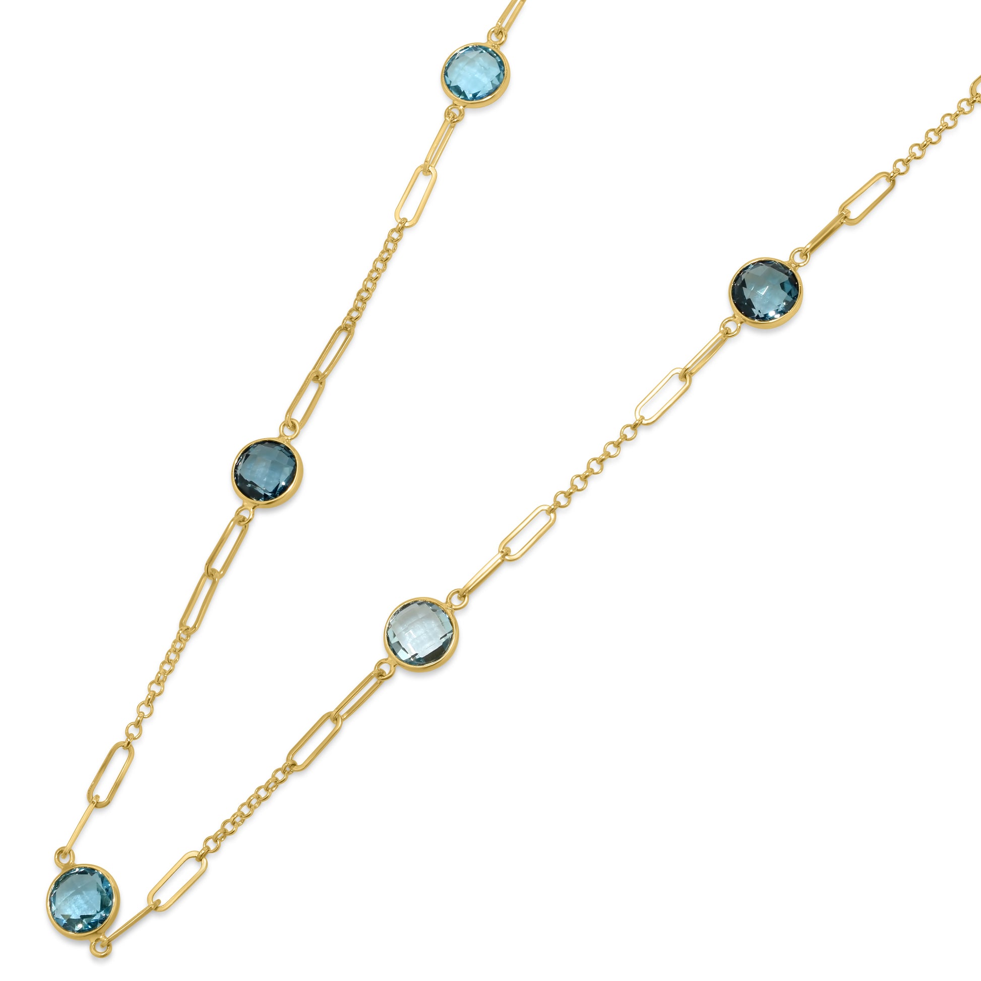 14k Blue Topaz 7 Fancy Station Necklace 17"