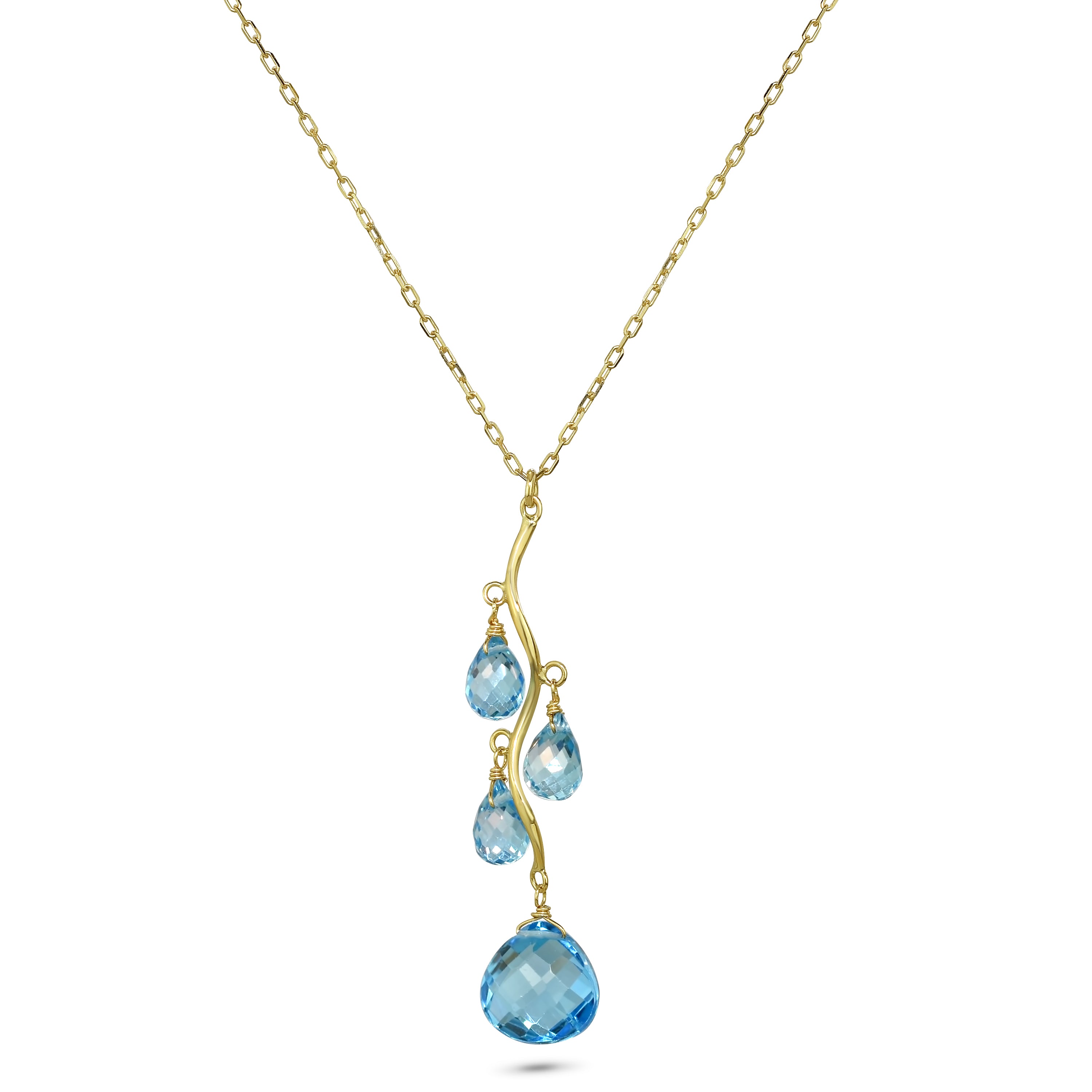 14k Swiss Blue Topaz Wavy Drop Pend Necklace 17"