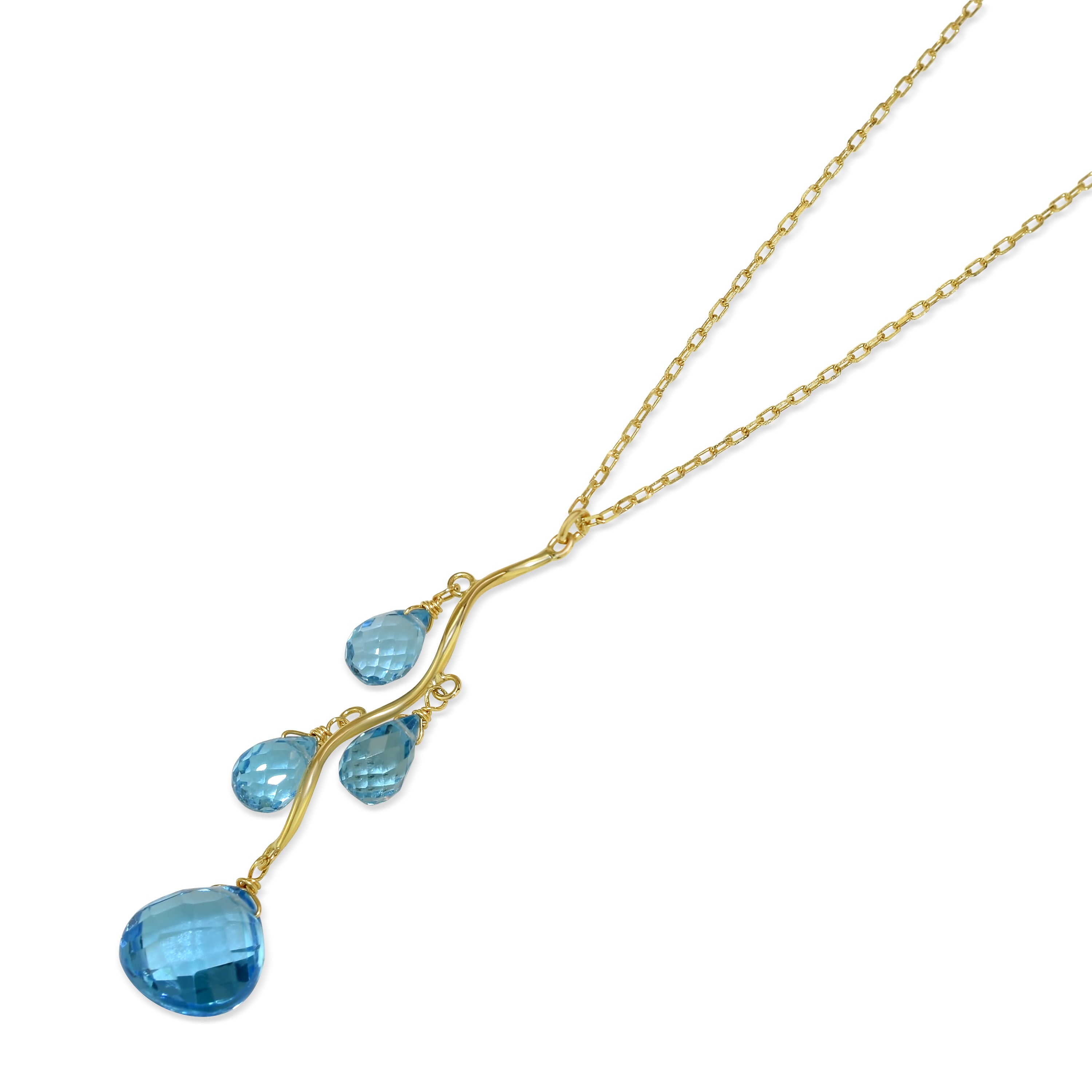 14k Swiss Blue Topaz Wavy Drop Pend Necklace 17"
