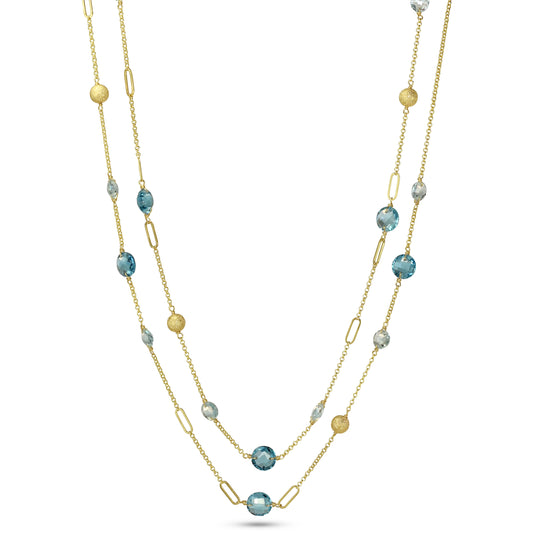 14k Sky/Swiss Blue Topaz Coin Fancy Chain Necklace 36" - Needs Image