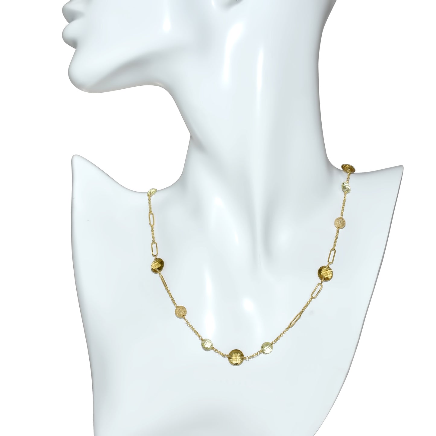 14k Lemon Whisky Quartz Coin Fancy Chain Necklace 18"