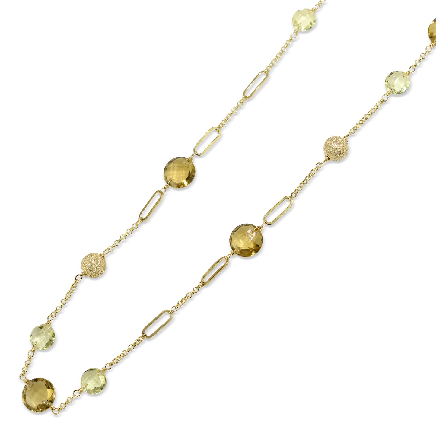 14k Lemon Whisky Quartz Coin Fancy Chain Necklace 18"