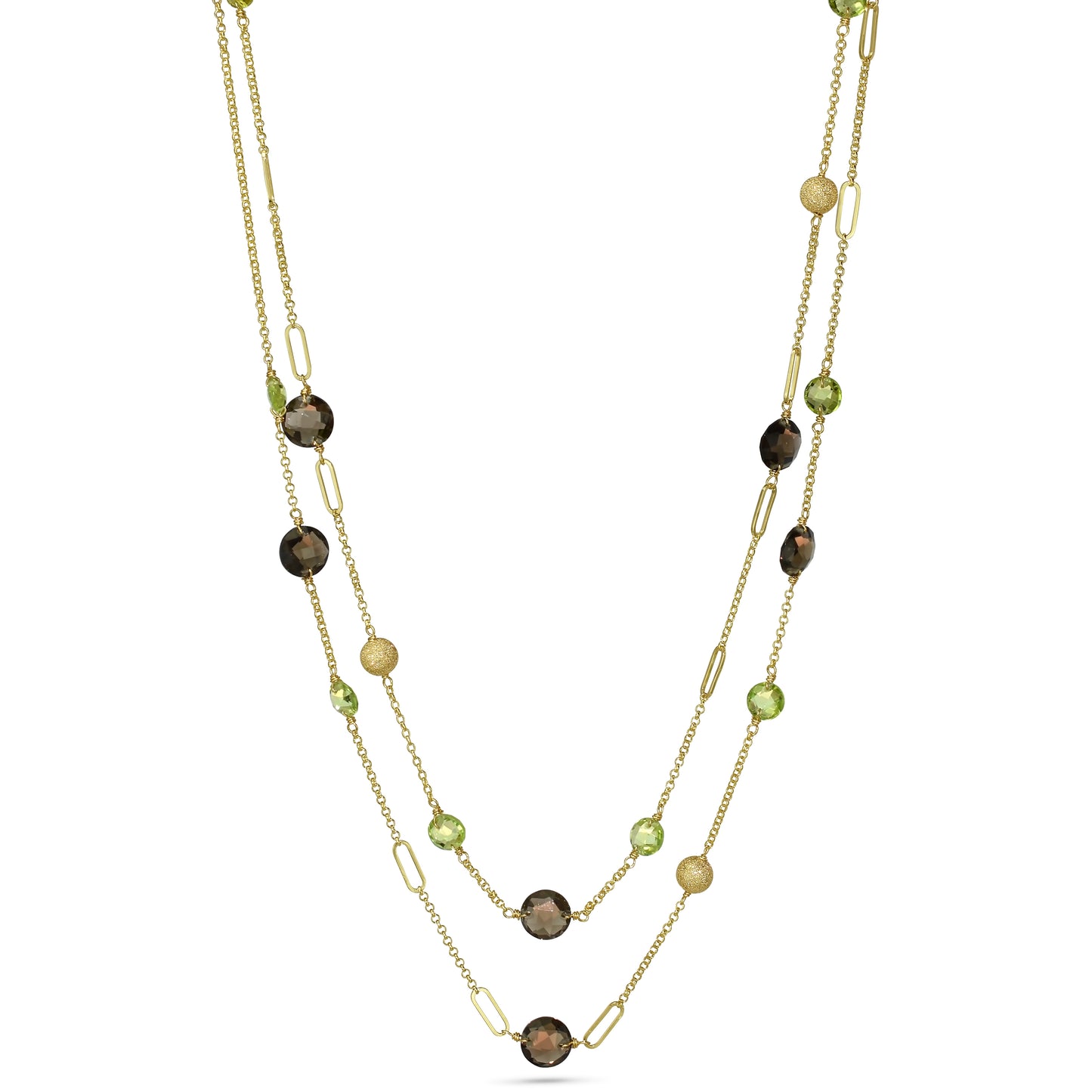 14k Peridot Smoky Quartz Coin Fancy Chain Necklace 36"