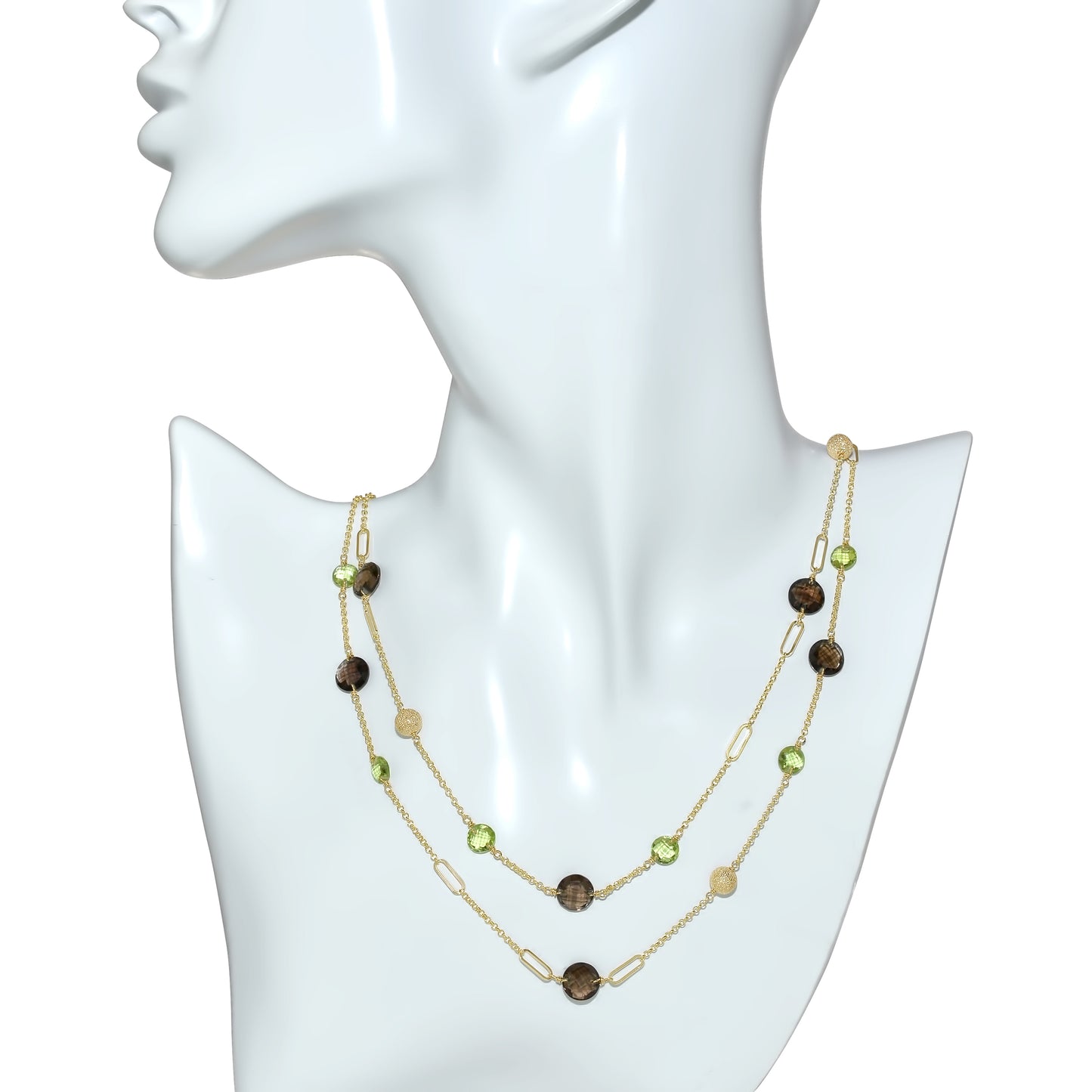 14k Peridot Smoky Quartz Coin Fancy Chain Necklace 36"