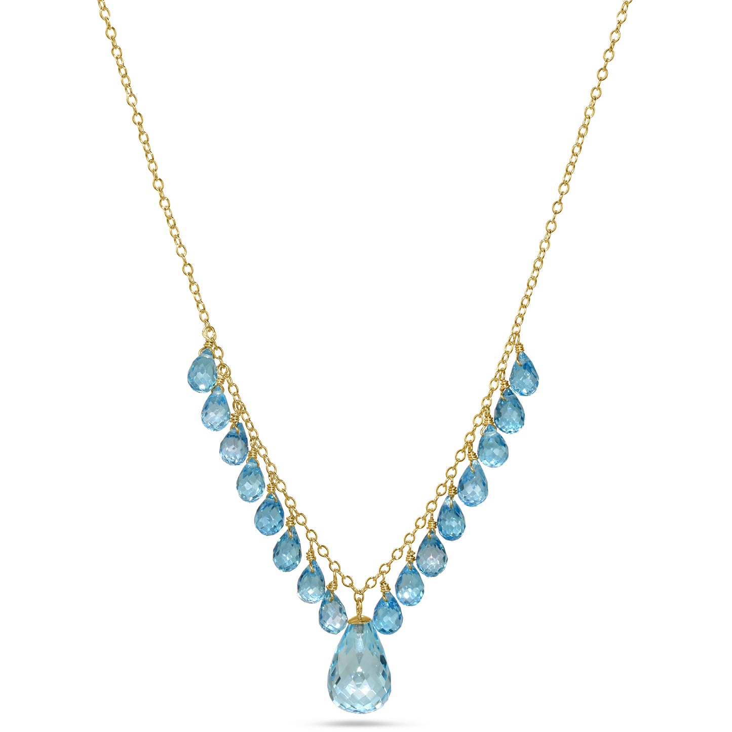 14k Swiss/Sky Blue Topaz Cluster Necklace 17"