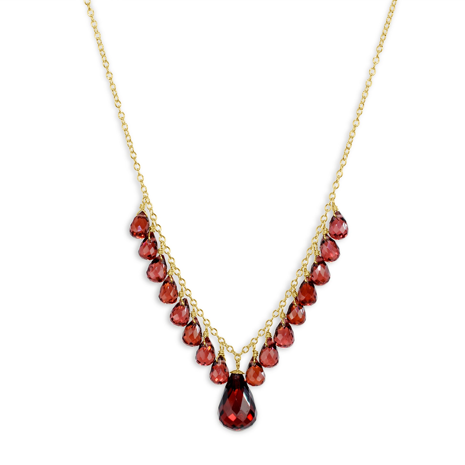 14k Garnet Cluster Drop Center Necklace 17"